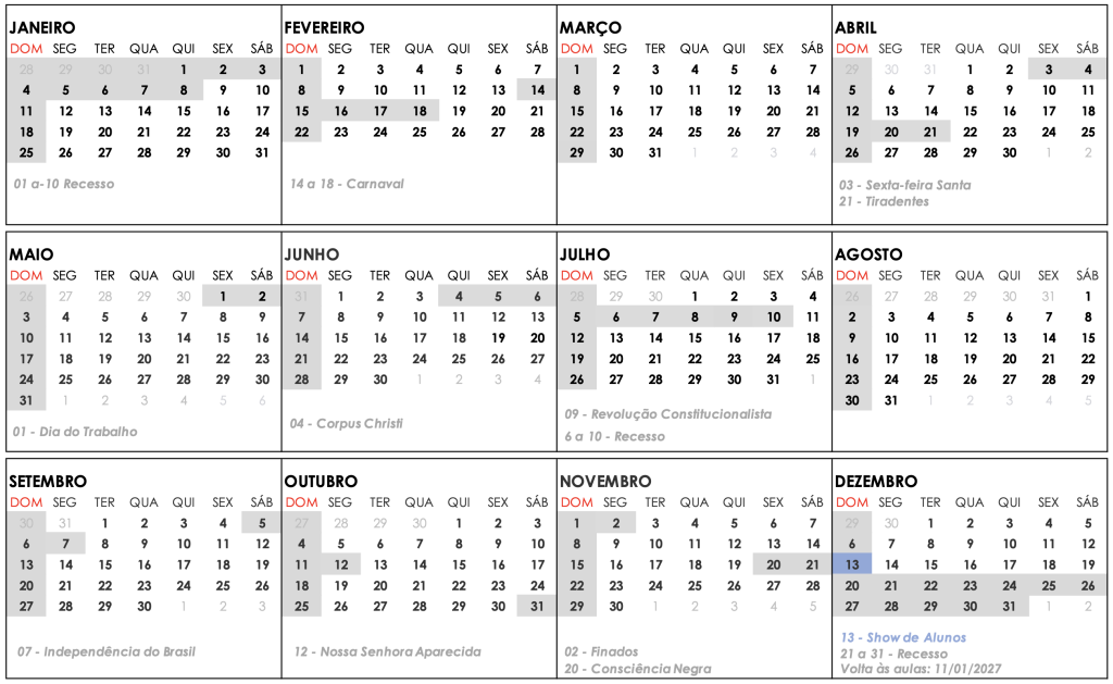 Calendario u4m 2026